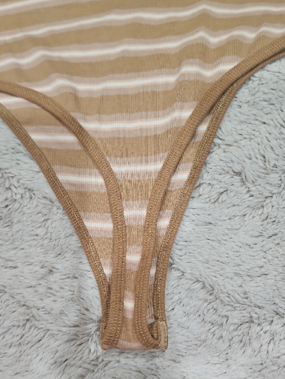 Steve Madden Tan & White Striped Ribbed Tank One-Piece - Picture 5 of 6